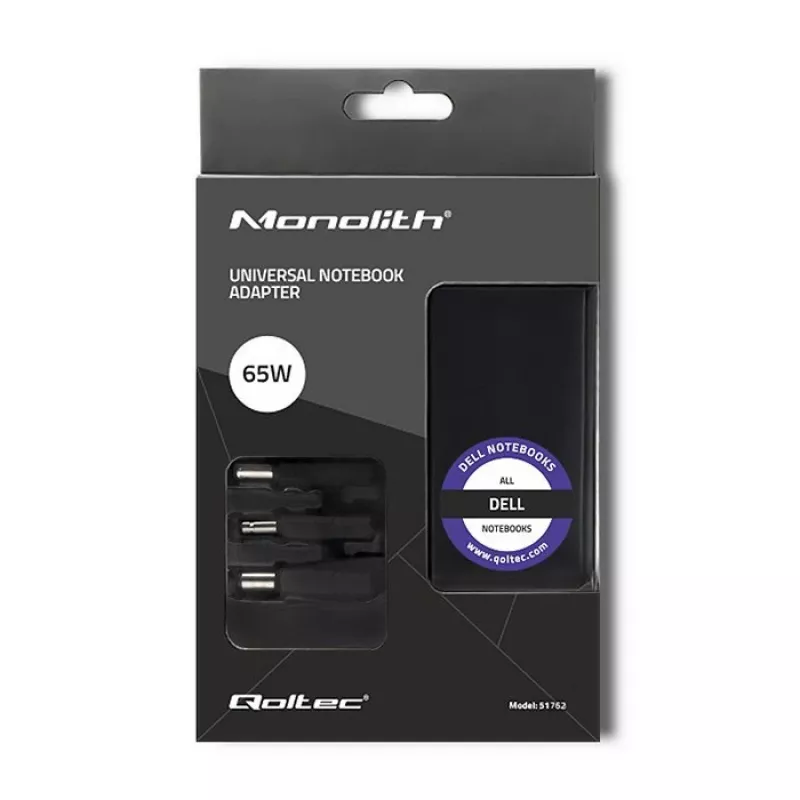 Qoltec 51762 65W strāvas adapteris Dell klēpjdatoriem, melns