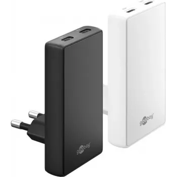 Goobay USB-C PD GaN Dual-Fast Charger 90° Flat 65 W Balts - 2 porti (75726)