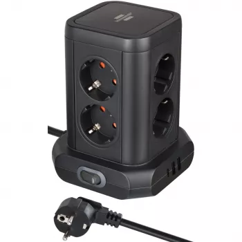 Strāvas sadales tornis Brennenstuhl 1153560010 — 8 kontaktligzdas, 2×USB-A, 1×USB-C, melns