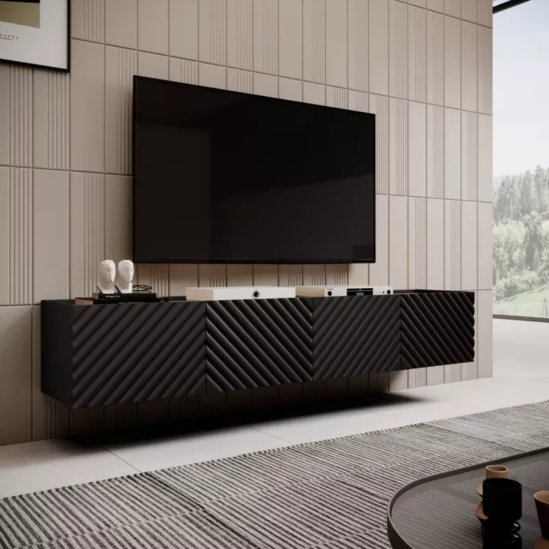 4D RTV skapis ONDA 200x40x35-54 melns (stāvošs vai stiprināms pie sienas)