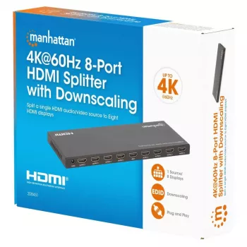 Manhattan 4K@60Hz 8-Portu HDMI Sadalītājs ar Samazināšanu, 1x8, 18G, EDID Slēdzis, Melns