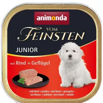 animonda Vom Feinsten Junior ar liellopa gaļu un mājputnu gaļu mitrā barība suņiem, 150 g