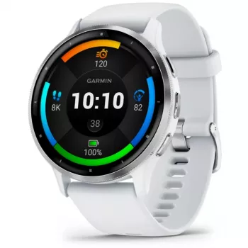 Viedpulkstenis GARMIN Venu 3 — 1.4 collu AMOLED, 45 mm korpuss, GPS, Wi‑Fi, 8 GB, Sudrabs/Balts, silikona siksniņa