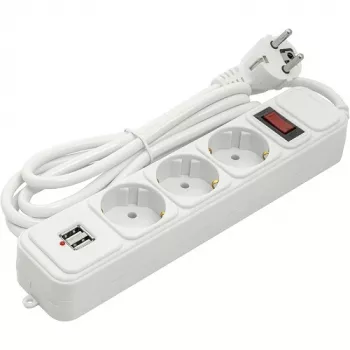 Buitinis pagarinātājs 1.8m, 3 kontaktligzdas + 2 USB, ar slēdzi