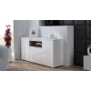 Sideboard Cama Meble VIVA 150 — balts/matēts balts un sonoma ozols, 3 durvis, 5 plaukti, 1500×450×800 mm