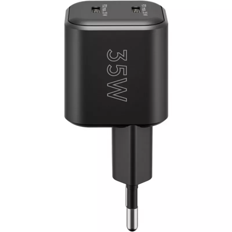 Sienas lādētājs GOOBAY 75333 — Universāls iekštelpu AC USB-C lādētājs, 2x USB-C, 35 W, Melns