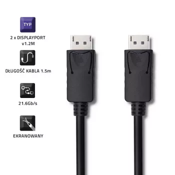 QOLTEC DisplayPort v1.2 vīriešu savienotājs, 4K, 1,5 m