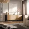 Kumode cama meble MERCI 200 x 40 x 74 cm — melna/artisan ozols, skaidu plātne