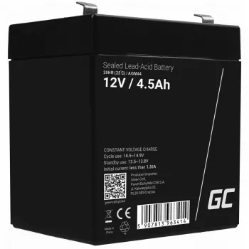 UPS akumulators Green Cell AGM44 — 12 V 4.5 Ah Slēgts svina-skābes (VRLA), 101×70×90 mm, 1.35 kg, melns