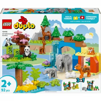 Konstruktoru komplekts LEGO DUPLO Town Savvaļas dzīvnieku ģimenes 3-in-1 10446 — 92 gab., vecumam no 2 gadiem, 200×220×340 mm