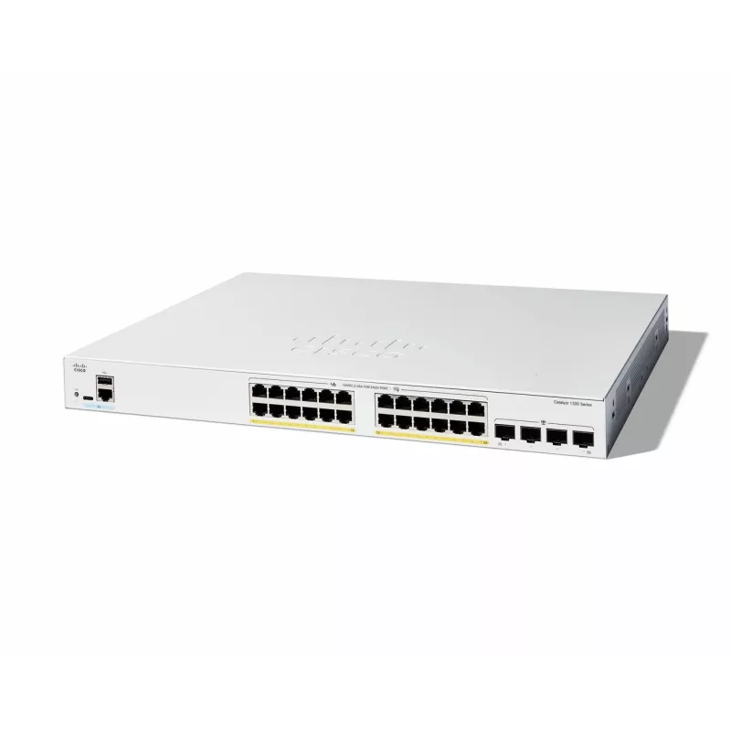 Cisco Catalyst 1300-24FP-4G pārvaldāms slēdzis, 24 porti GE, pilns PoE, 4x1GE SFP, Limited Lifetime Protection (C1300-24FP-4G)