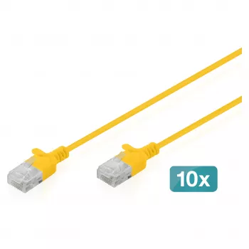 Savienojuma kabelis CAT6 U-UTP plāns, DIGITUS, 0,3 m, dzeltens, 10 gab. iepakojums