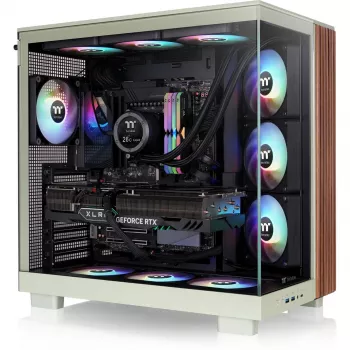 Thermaltake View 380 XL WS ARGB korpuss Light Green/Wood, divi rūdītie stikli, koka tekstūra