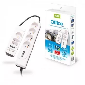 EVER OFFICE PLUS 7 kontaktligzdas 250 V balts (T/LZ06-OFP018/0000) - pagarinātājs ar pārsprieguma aizsardzību