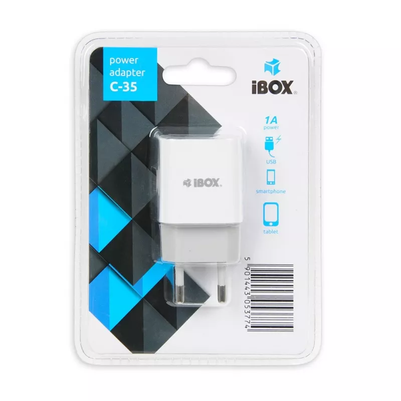 IBOX C-35 universāls iekštelpu lādētājs balts — 5 V, 0.3 A, 1 × USB