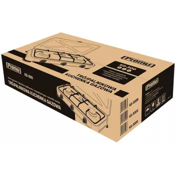 Gāzes plīts PROMIS KG300C, 3 degļi, manuālie rotācijas regulatori, melna virsma, 580×310×110 mm