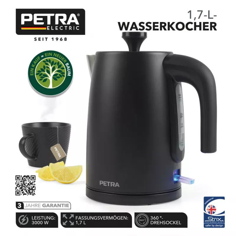 Elektriskā tējkanna Petra 1.7L 3KW matēti melna