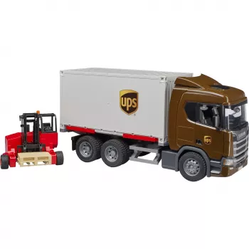 Scania Super 560R transportlīdzeklis ar UPS konteineru un autoiekrāvēju