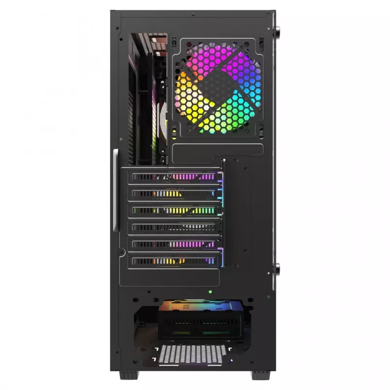 PC korpuss SAVIO Noctis Flow RGB — Cube, ATX/Mini-ITX, 3x 120 mm priekšējie ventilatori, rūdīta stikla sāns, max GPU 35 cm