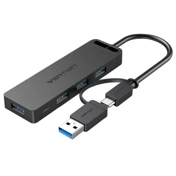 Vention 4 portu USB 3.0 centrmezgls ar USB-C un USB 3.0 2-in-1 interfeisu un barošanas bloku 0.15m ABS