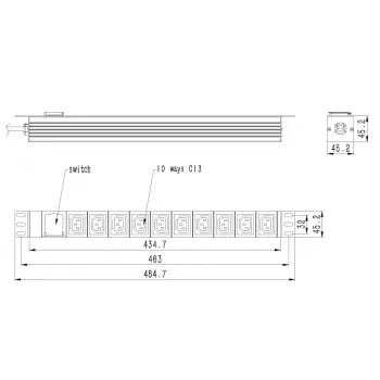 Strāvas sadalītājs GEMBIRD EG-PDU-10C132C19 — 10x C13 ligzdas, 1U statīvs, 16A C19 ieeja, 2 m kabelis, 3500 W