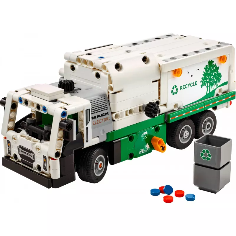 Konstruktors LEGO Technic Mack LR Electric atkritumu savācējs 42167 — 503 gab., motorizēts, izmērs 230×80×90 mm