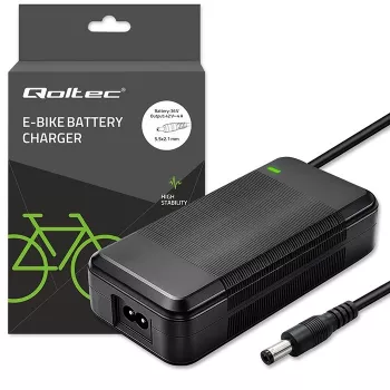Lādētājs QOLTEC 36V–42V 4A e-velosipēdam, līdzstrāvas spraudnis 5.5×2.1 mm