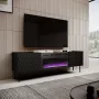 TV skapis Cama Meble ONDA ar elektrisko kamīnu 1805×400×580 mm, melns, skaidu plātnes virsma (stāvošs vai pie sienas)