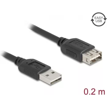 USB A – USB A kabelis DELOCK 81510 — USB 2.0, 0,2 m, melns