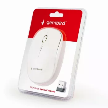Bezvadu pele GEMBIRD MUSW-4B-01-W, abpusēja, optiskā 1600 DPI, 4 pogas, RF bezvadu, balta