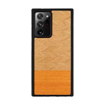 Aizsargmaciņa telefona Samsung Galaxy Note 20 Ultra koka un polikarbonāta Herringbone Orange Black