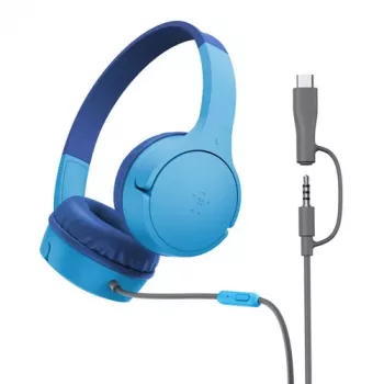 Belkin SoundForm Mini on-ear austiņas ar vadu 3,5 mm USB-C zilā krāsā