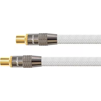 SAT antennas kabelis, IEC/Koax spraudnis un ligzda ar zeltījumu, ekranējums 120 dB, 75 Ω, neilona pinums balts, 3 m, PYTHON® sērija (GC-M2004)