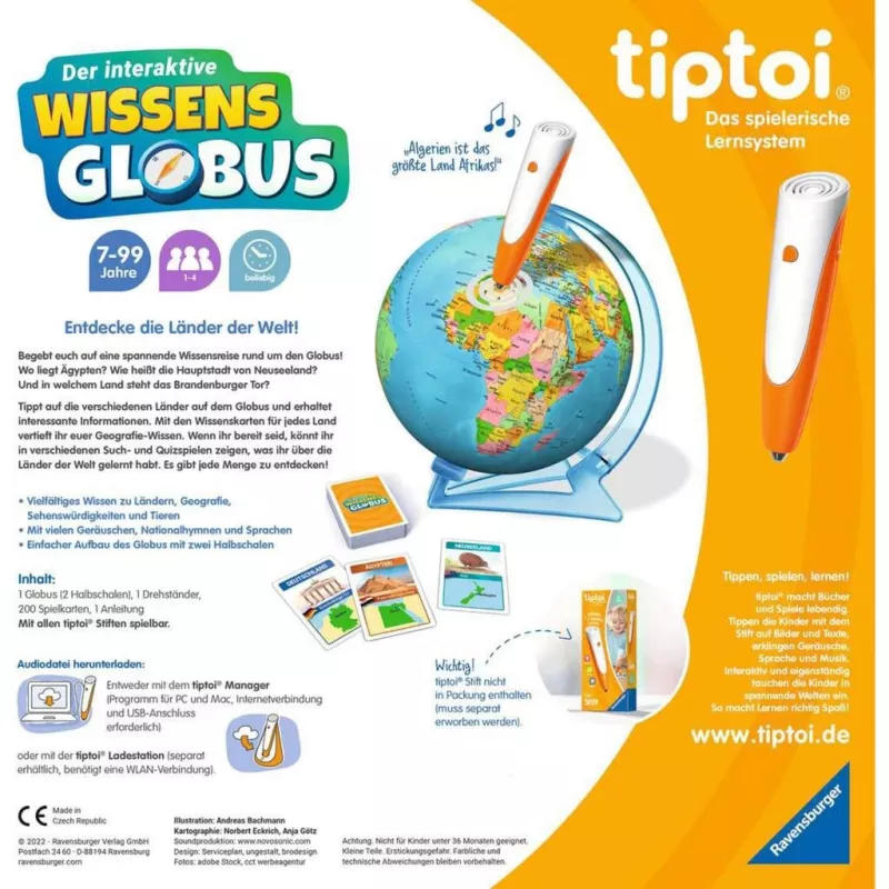 Izglītojoša rotaļlieta Ravensburger tiptoi interaktīvais zemeslodes