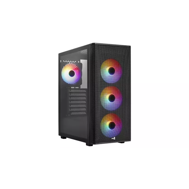 PC korpuss AEROCOOL PGS DESIGNER-G-BK-v1 ATX midi tornis, rūdīts stikls, 4 RGB ventilatori, atbalsta ATX, GPU 34.5 cm, CPU dzesētājs 158 mm