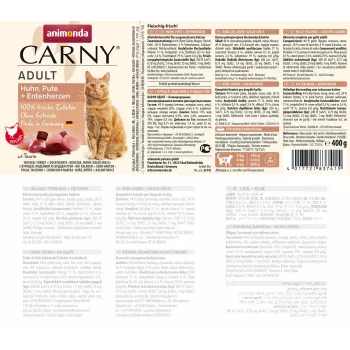 ANIMONDA Carny Adult Chicken, turkey, duck hearts - mitrā barība kaķiem - 400g