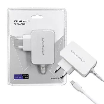 Strāvas adapteris QOLTEC 51039 65W maiņstrāvas–līdzstrāvas 220–240V 20.3V/3.25A Type C balts, 1.7 m vads