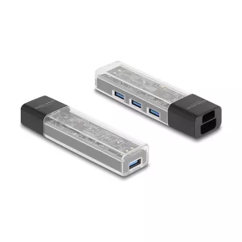 DELOCK USB 3.2 Gen 1 (3.1 Gen 1) 4-portu centrmezgls ar Type-A + Type-C savienotāju (5000 Mbit/s) Melns/Caurspīdīgs