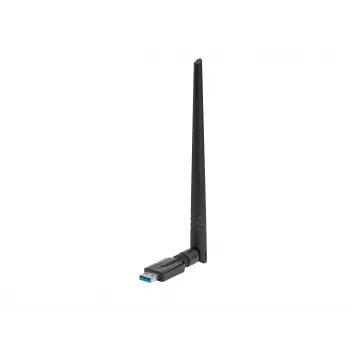 Iekšējā WLAN karte LANBERG NC-1200-WIE — Divjoslu USB WLAN adapteris, RTL8812BU, līdz 1200 Mbit/s, ārējās 2x2 antenas (5 dBi), melns