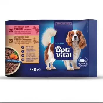 OptiVital sachets - pilnvērtīga pieaugušo suņu barība pīle/liellops 4x85g