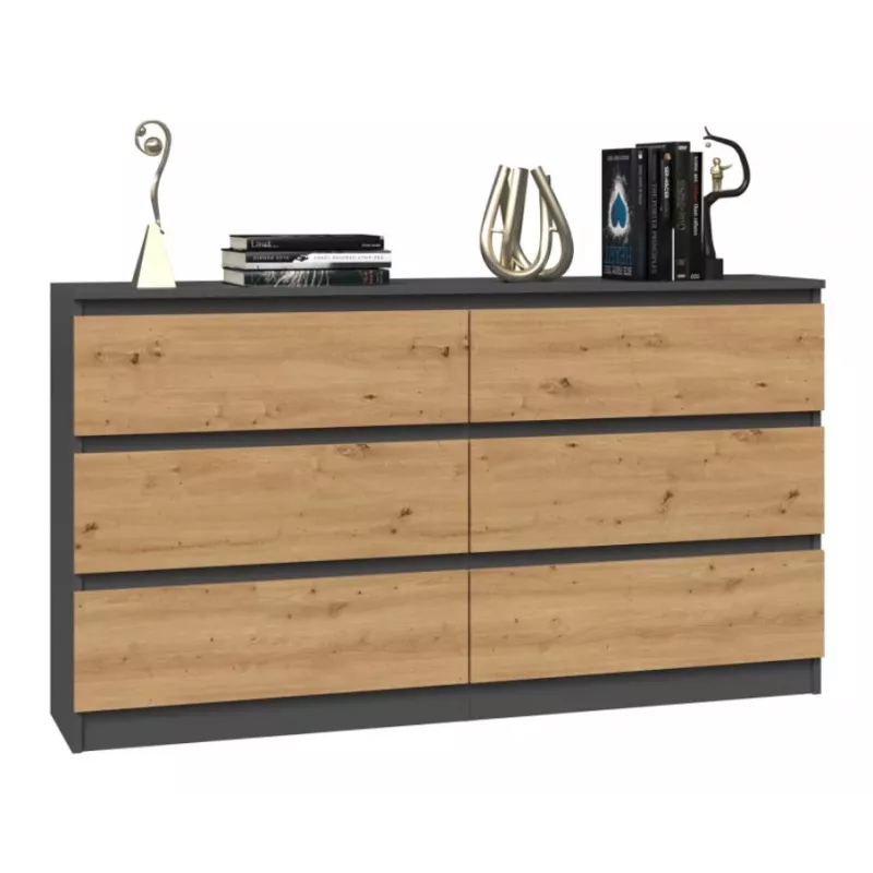 Kumode Top e Shop M6 140 ANT/ART, 6 atvilktnes, Antracīts Ozols, 1380×750×400 mm