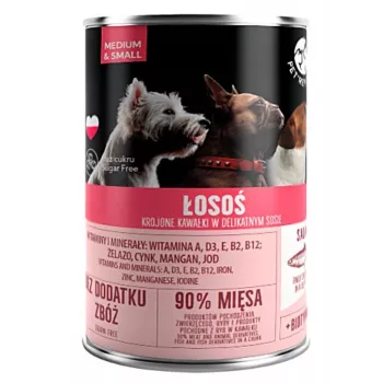 PetRepublic DOG 400 g mitrā suņu barība — gabaliņi mērcē ar lasi mazām/vidējām suņu šķirnēm