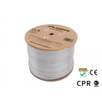 Tīkla kabelis LANBERG LCUF6L-11CU-0305-S U/FTP Cat6a uz ruļļa, 305 m, 23 AWG, 500 MHz, pelēks