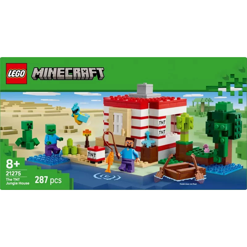 LEGO Minecraft komplekts 21275 TNT Džungļu māja, 287 gabali, 2 minifigūras, vecumam 8+