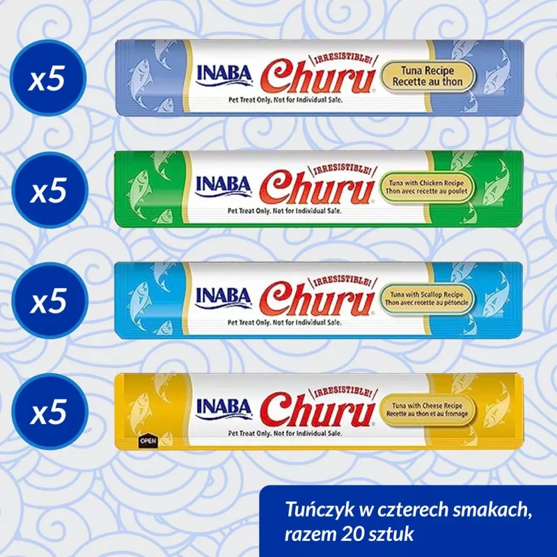 Slapjie kaķu gardumi INABA Churu Variety Box – Tuncis, 20 x 14 g paciņas, pasta