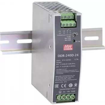 MEAN WELL DDR-240B-24 — 24V 10A līdzstrāvas pārveidotājs DIN sliedei, 240W