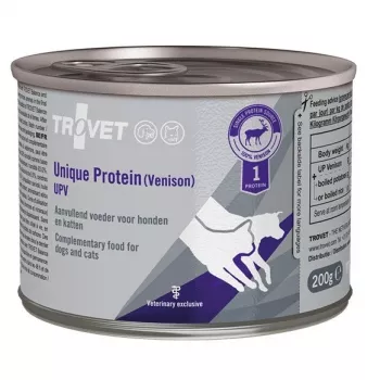 Slapjā barība TROVET Unique Protein UPV Venison 200 g — papildbarība pieaugušiem suņiem un kaķiem, bez graudiem, bez cukura