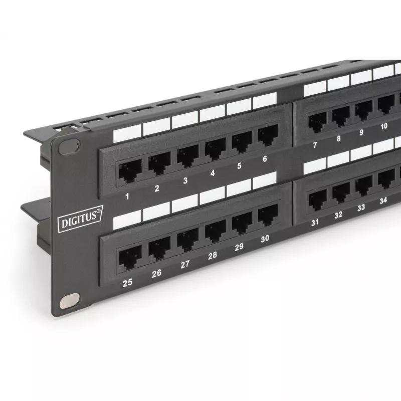 DIGITUS DN-91648U – Patch Panel RJ-45 48 portu, pelēks RAL 7035, 2U