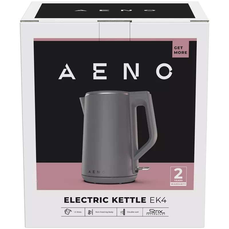 AENO Elektriskā tējkanna EK4: 1850-2200W, 1.5L, Strix, dubultsienas, nesildošs korpuss, automātiska izslēgšanās, aizsardzība pret sauso vārīšanu