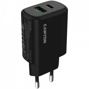 CANYON lādētājs OnCharge 250 25W 1xPD 1xQC EU Melns
